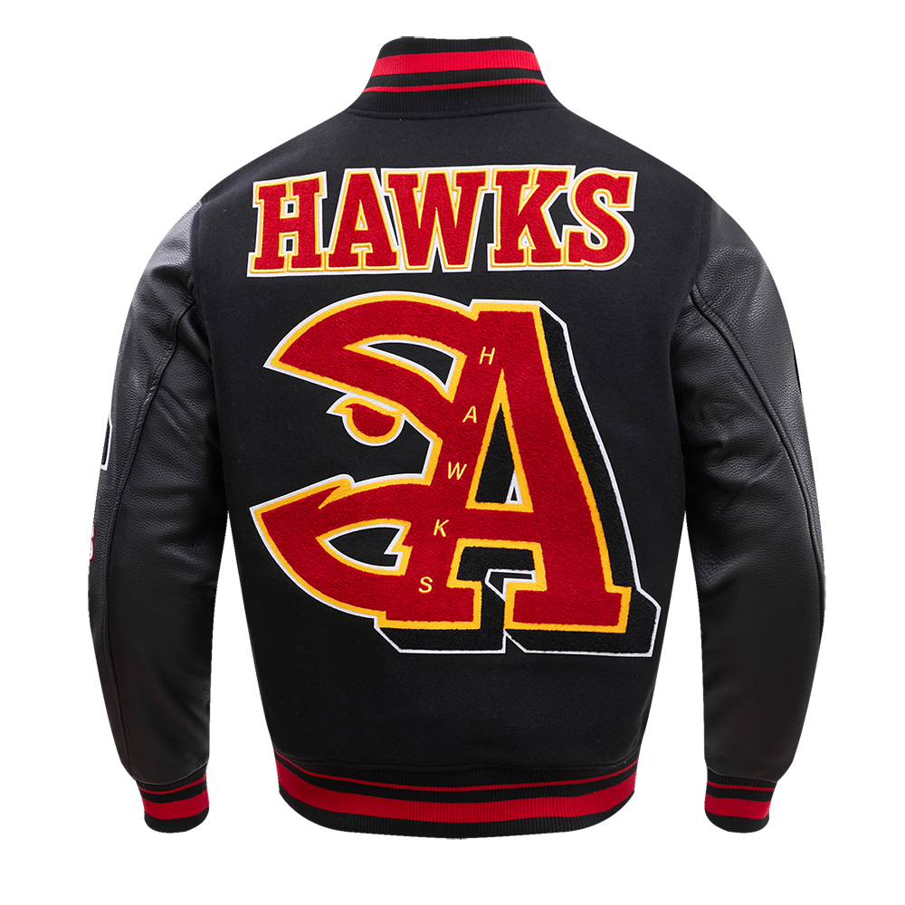 NBA ATLANTA HAWKS MASHUP MEN'S RIB WOOL VARSITY JACKET (BLACK)