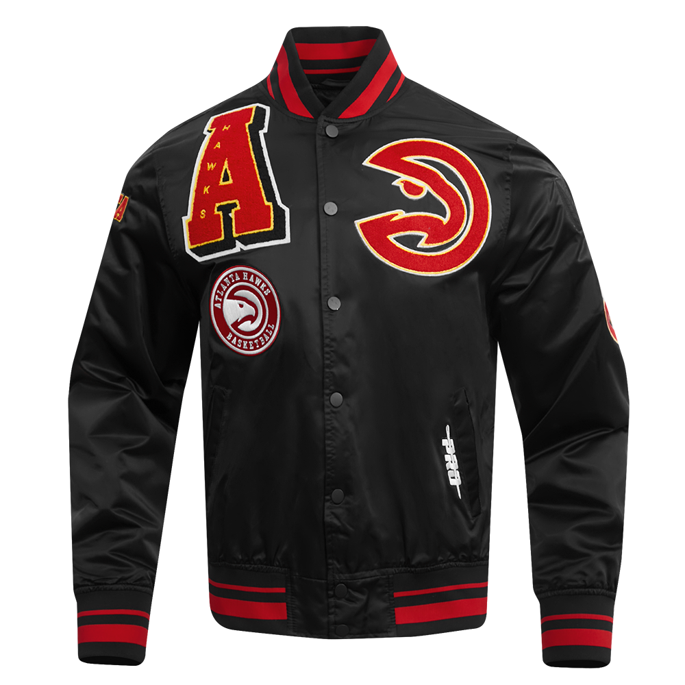 NBA ATLANTA HAWKS MASHUP MEN'S RIB SATIN JACKET (BLACK)