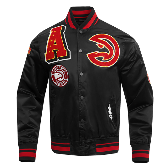 NBA ATLANTA HAWKS MASHUP MEN'S RIB SATIN JACKET (BLACK)