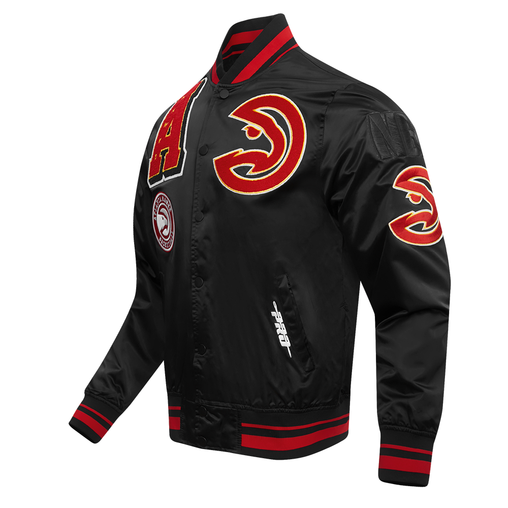 NBA ATLANTA HAWKS MASHUP MEN'S RIB SATIN JACKET (BLACK)