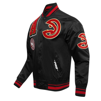 NBA ATLANTA HAWKS MASHUP MEN'S RIB SATIN JACKET (BLACK)