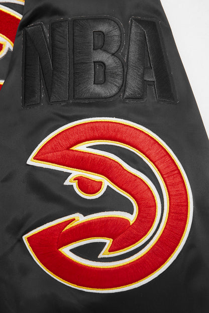 NBA ATLANTA HAWKS MASHUP MEN'S RIB SATIN JACKET (BLACK)