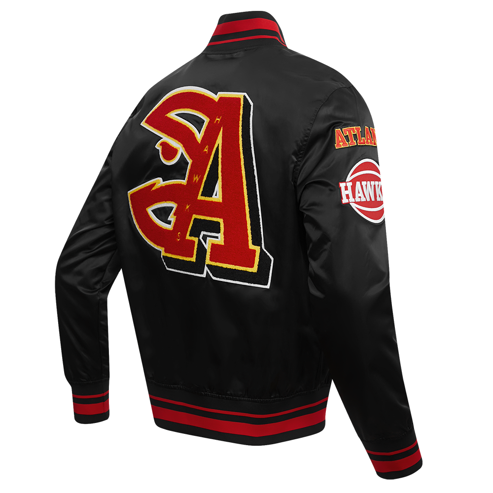 NBA ATLANTA HAWKS MASHUP MEN'S RIB SATIN JACKET (BLACK)