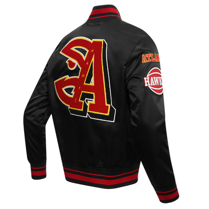 NBA ATLANTA HAWKS MASHUP MEN'S RIB SATIN JACKET (BLACK)