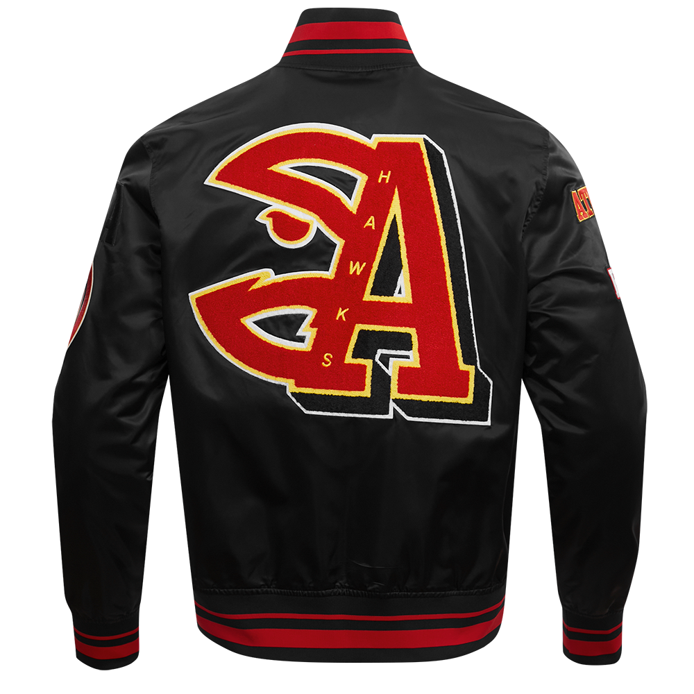 NBA ATLANTA HAWKS MASHUP MEN'S RIB SATIN JACKET (BLACK)