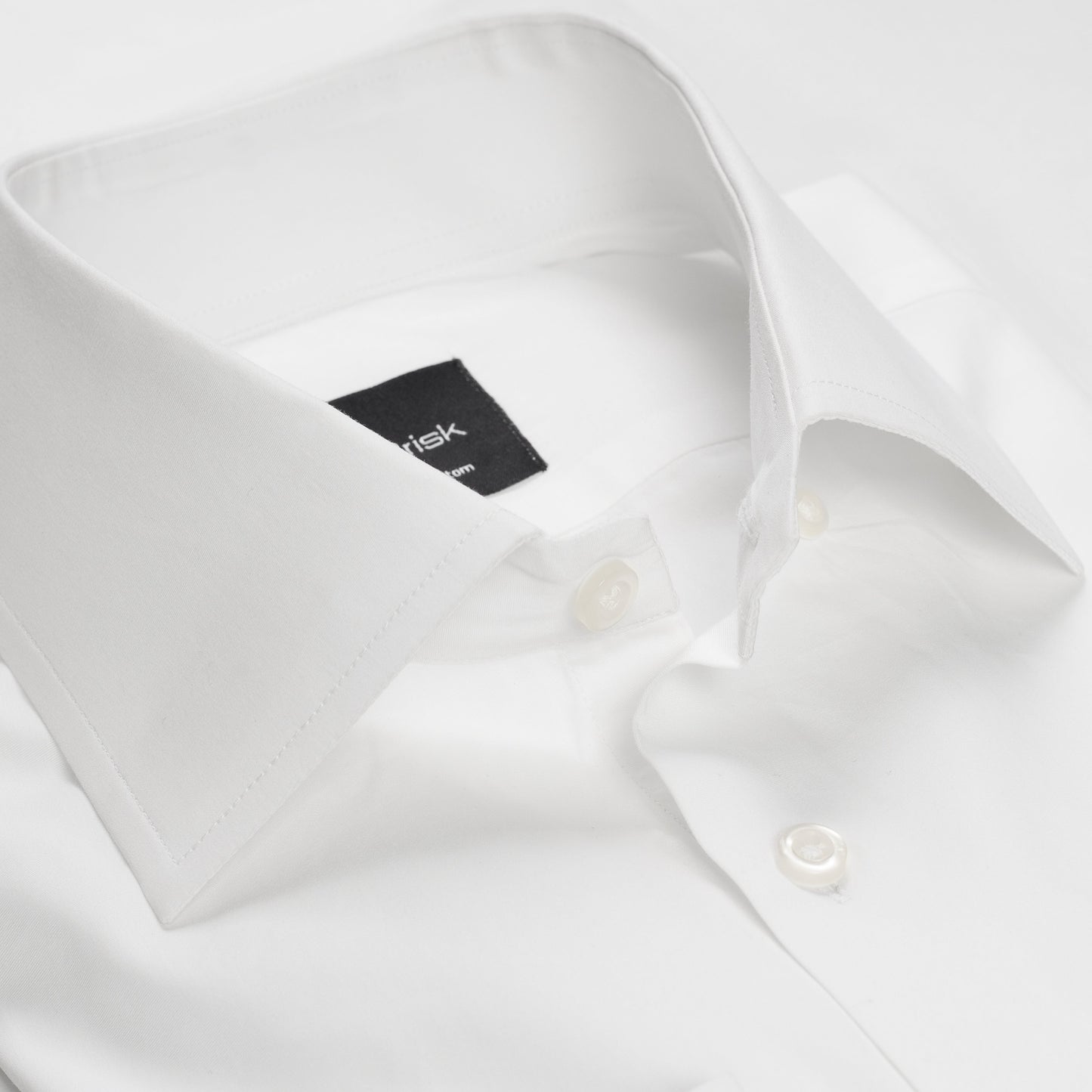 Egyptian White 60's Poplin High Collar Shirt - Hidden Button Down