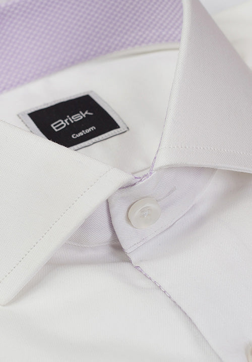 Egyptian White 60's Poplin Shirt - Lavender Contrast