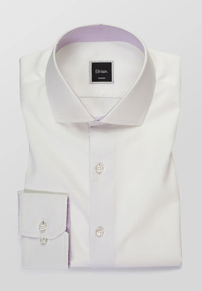 Egyptian White 60's Poplin Shirt - Lavender Contrast