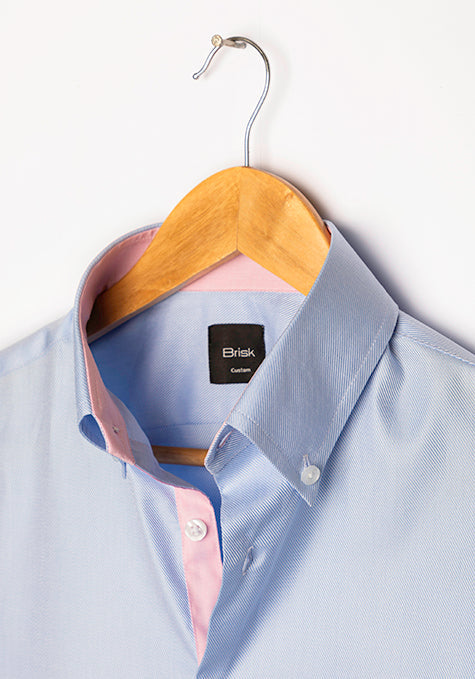 Sky Blue Twill Shirt - Pink Contrast