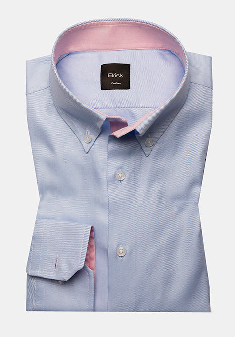 Sky Blue Twill Shirt - Pink Contrast