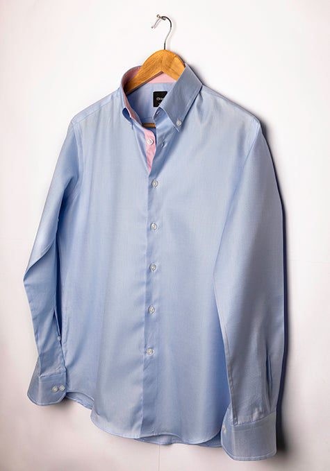 Sky Blue Twill Shirt - Pink Contrast