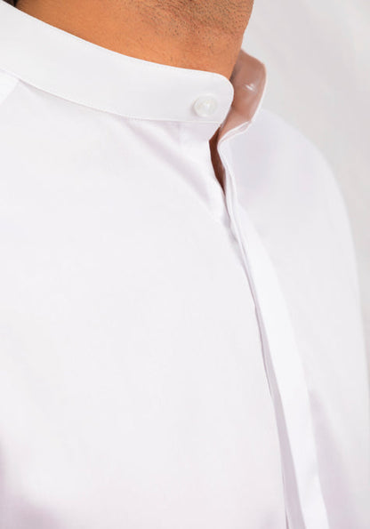 Egyptian White 60's Poplin Band Collar Shirt