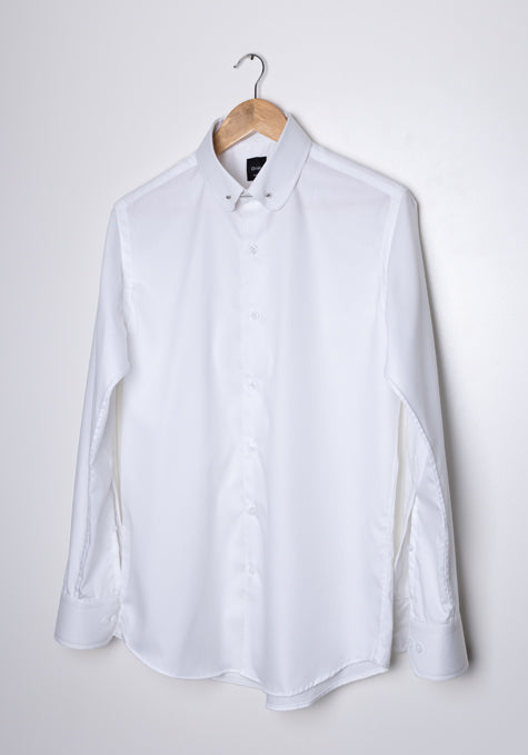 Egyptian White 60's Poplin Club Collar Shirt - Pin Collar