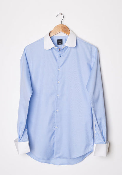 Sky Blue Twill Club Collar Shirt - French Cuffs