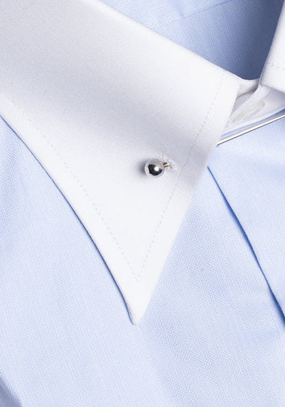 Sky Blue Twill Shirt - Contrast Pin Collar & French Cuffs