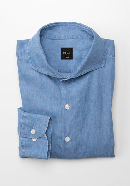 Denim Light Wash Shirt - Cut Away Extreme Collar