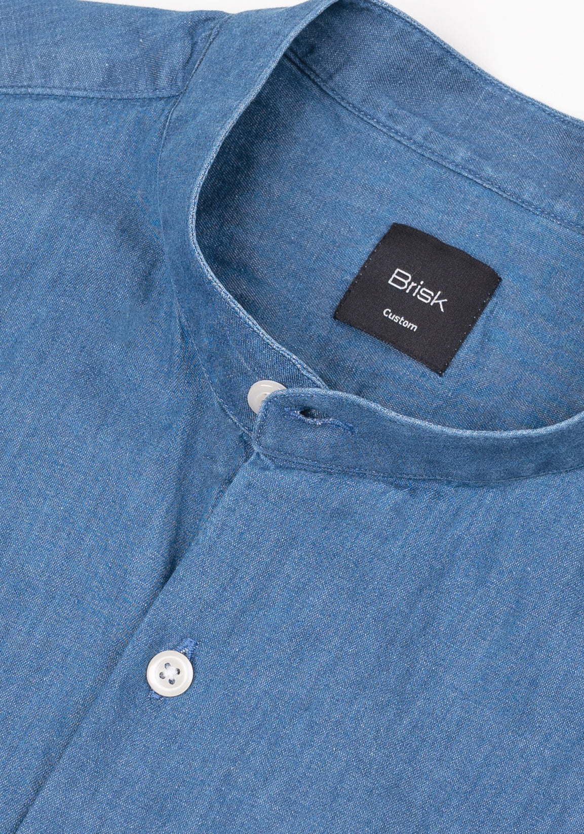 Denim Medium Wash Shirt - Band Collar