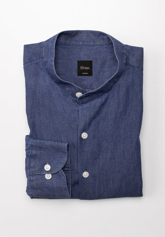 Denim Rinse Wash Shirt - Band Collar