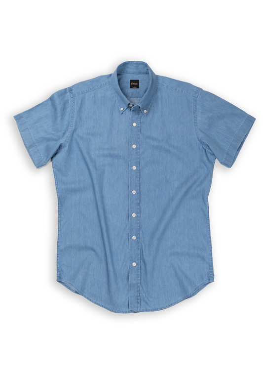 Summer Denim Light Wash - Half Sleeves Down Button Collar