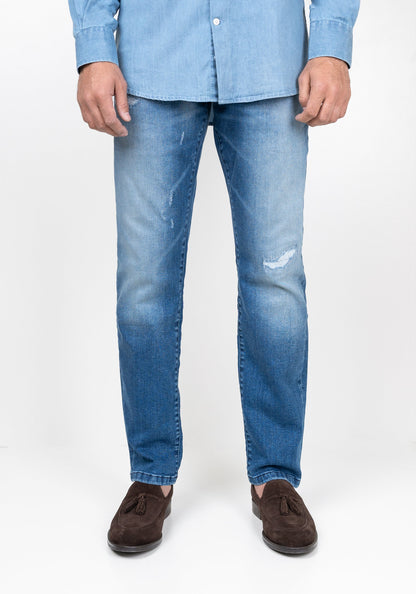 Medium Wash Slight Rip & Repair Slim Fit Jeans - Flex