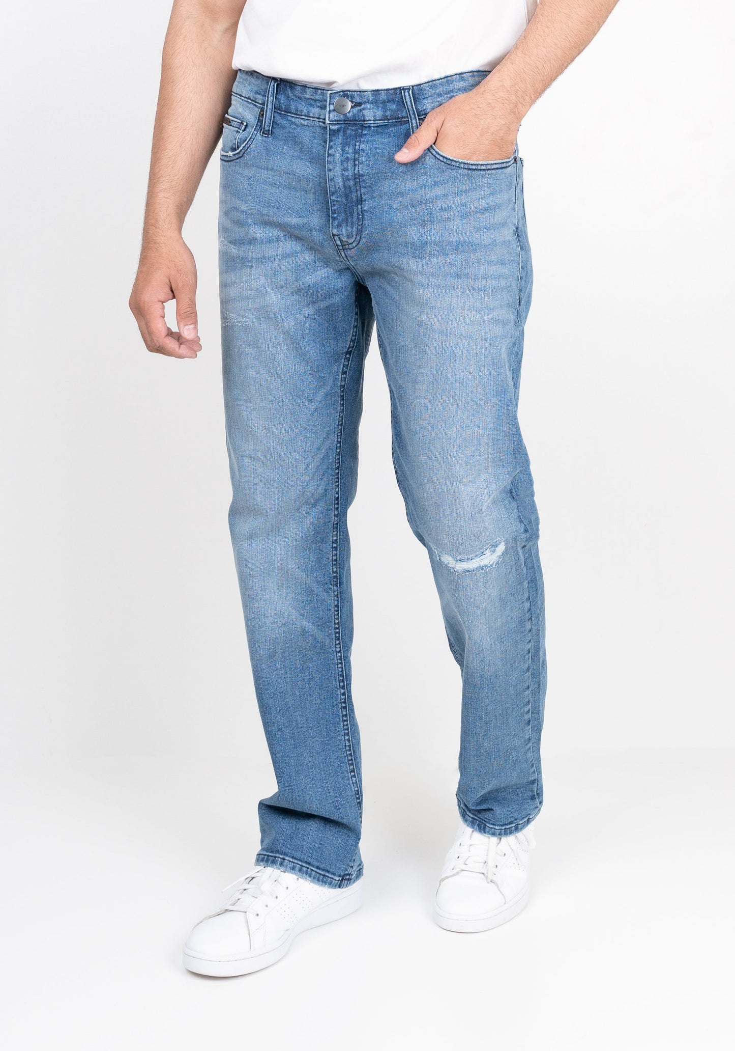 Medium Wash Slight Rip & Repair Straight Fit Jeans - Sage