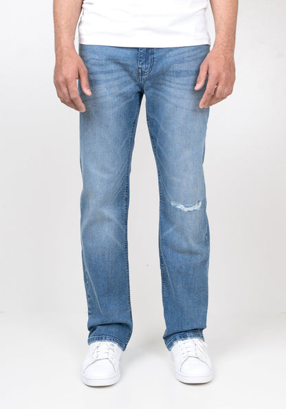 Medium Wash Slight Rip & Repair Straight Fit Jeans - Sage