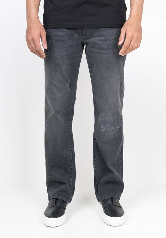 Charcoal Grey Rip & Repair Straight Fit Jeans - Clay