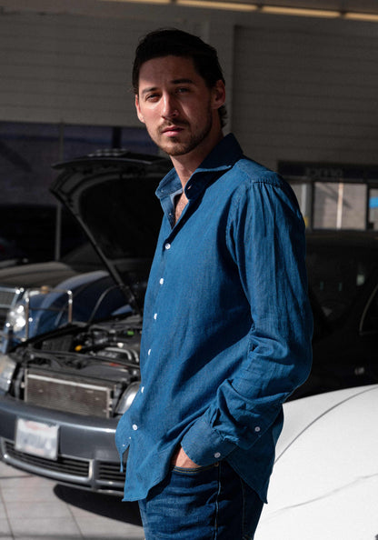 Denim Dark Wash Shirt - Cut Away Extreme Collar