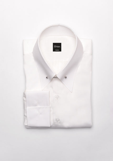 Egyptian White 60's Poplin Shirt - Classic Straight Pin Collar