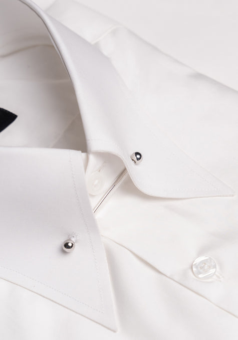 Egyptian White 60's Poplin Shirt - Classic Straight Pin Collar