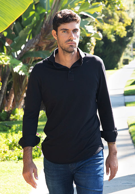 Black Feather Soft Piqué Full Sleeve Polo Shirt