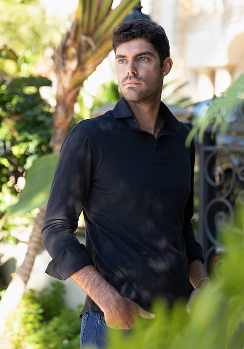 Black Feather Soft Piqué Full Sleeve Polo Shirt