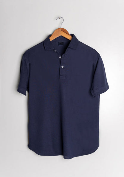 Midnight Blue Feather Soft Piqué Half Sleeve Polo Shirt