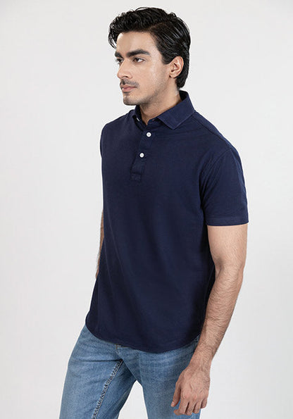 Midnight Blue Feather Soft Piqué Half Sleeve Polo Shirt