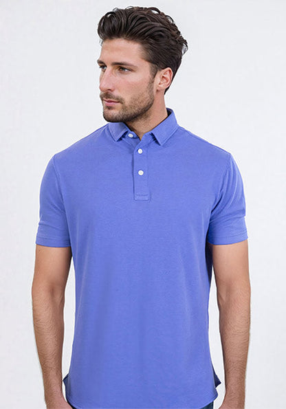 Mid Blue Feather Soft Piqué Half Sleeve Polo Shirt