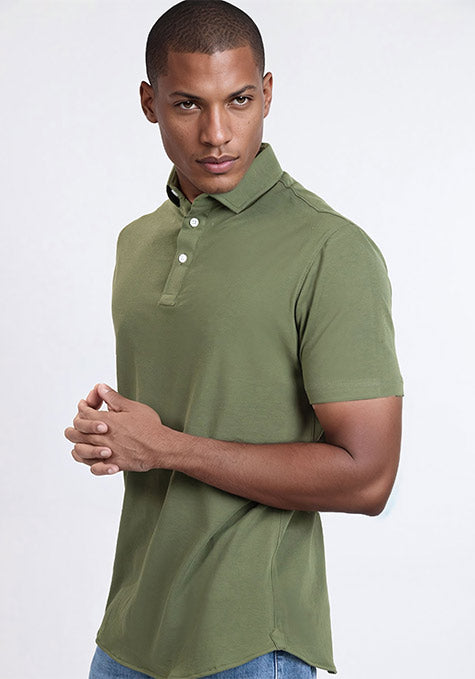 Military Green Feather Soft Piqué Half Sleeve Polo Shirt