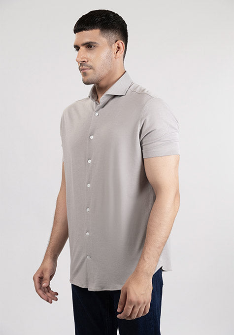 Light Grey Feather Soft Piqué Half Sleeve Shirt