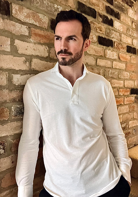 White Feather Soft Piqué Full Sleeve Polo Shirt