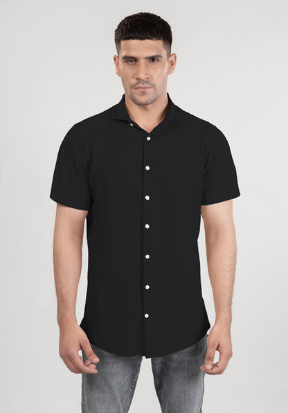 Black Feather Soft Piqué Half Sleeve Shirt