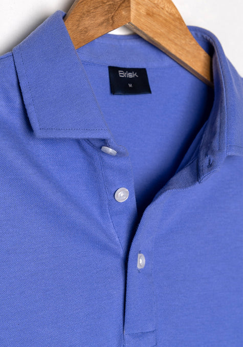 Mid Blue Feather Soft Piqué Half Sleeve Polo Shirt