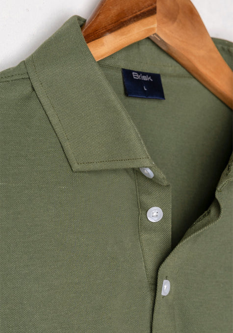 Military Green Feather Soft Piqué Half Sleeve Polo Shirt