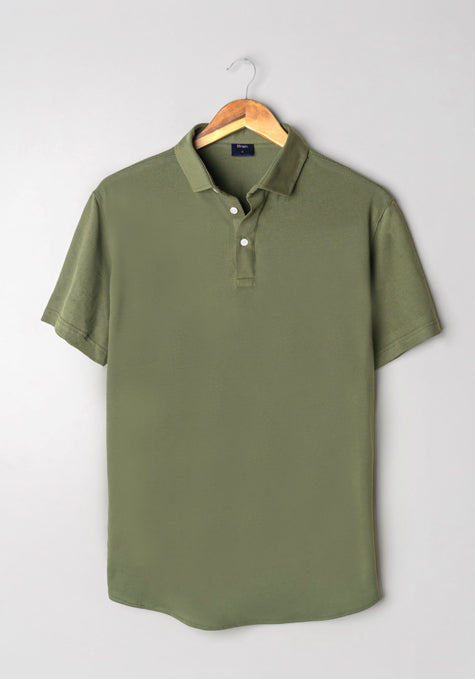 Military Green Feather Soft Piqué Half Sleeve Polo Shirt