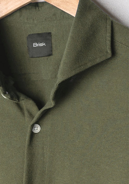 Military Green Feather Soft Piqué Half Sleeve Shirt