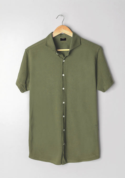 Military Green Feather Soft Piqué Half Sleeve Shirt