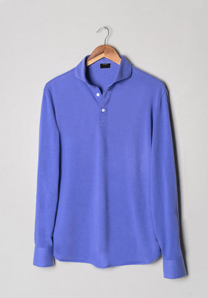 Mid Blue Feather Soft Piqué Full Sleeve Polo Shirt