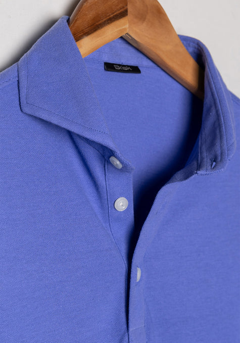 Mid Blue Feather Soft Piqué Full Sleeve Polo Shirt