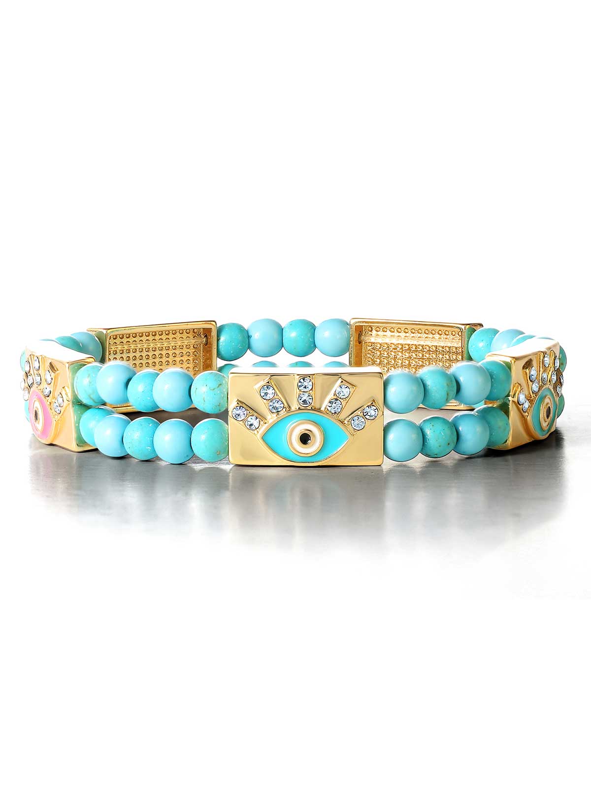 Evil Eye Turquoise Bead Stretch Bracelet