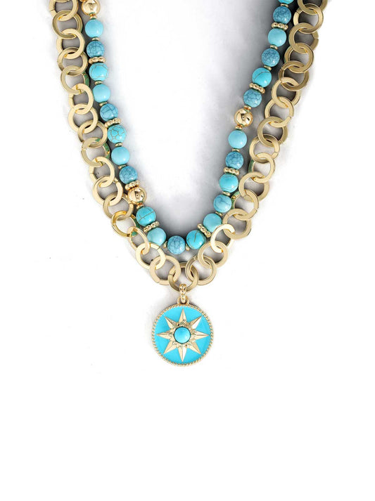 Layered Necklace with Turquoise Beads