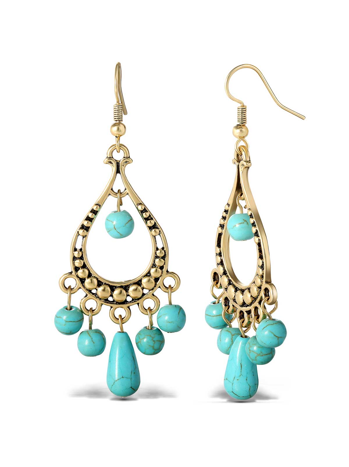 Turquoise Bead Chandelier Earrings