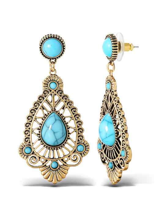 Turquoise Stone Filigree Earrings